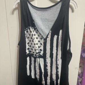 Graphic Black and Gray Sleeveless Tank Top with Cut Out Design